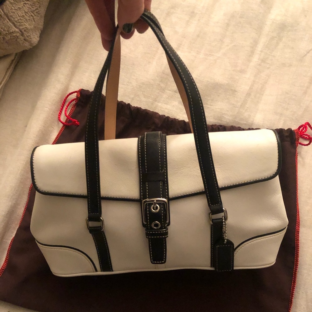 COACH White and Black Leather Satchel Bag